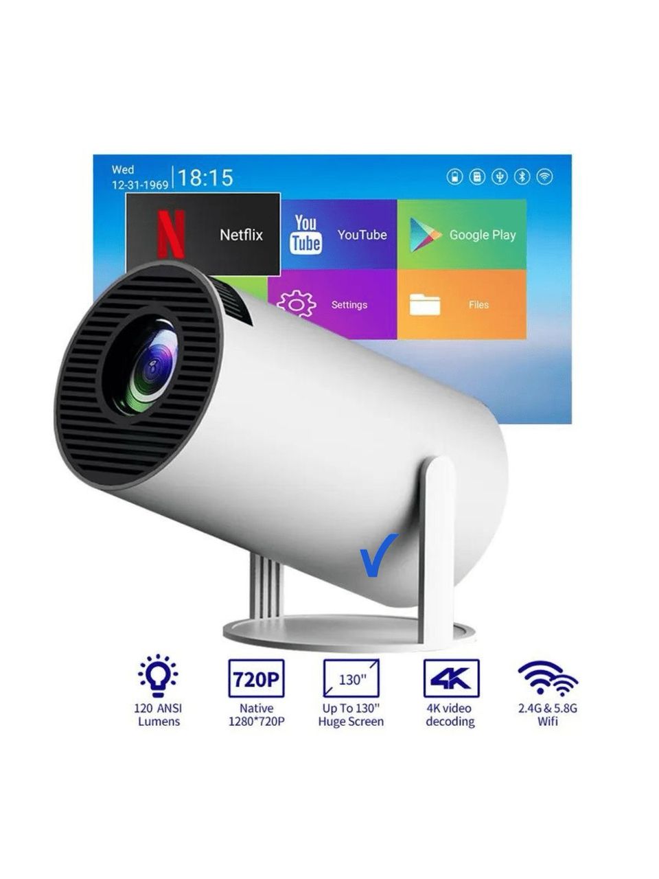 Mini Proyector - HYBeam Pro™ 4K Portátil con Android 11, WiFi & Bluetooth